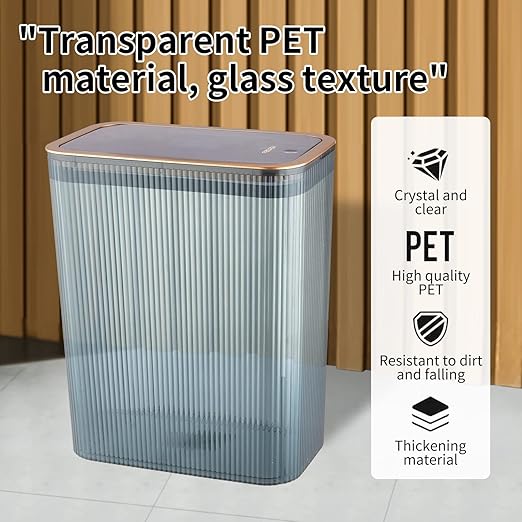 Transparent Trash Can Bathroom Trash Cans with Lids 2.6 Gallon Garbage Can for Bedroom Office Plastic Slim Waste Basket with Press Top Lid 10L Clear Trash Bin for Home Kitchen (Blue)