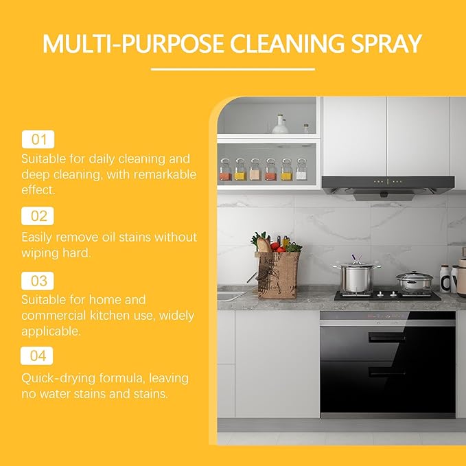 Heavy Oil Stain Cleaner Multi-Purpose Power Clean Spray Suitable for kitchen stoves walls electric appliances kitchen utensils coffee machines and other items (10.14fl oz)