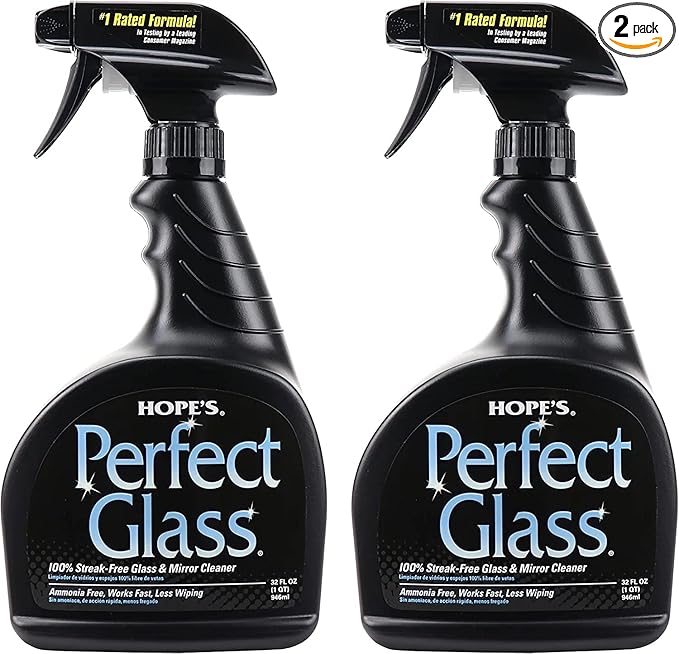 HOPE'S Perfect Glass Cleaner Spray Streak-Free Ammonia-Free Window Mirror Screen Tinted Glass and Shower Door Cleaner Indoor and Outdoor Glass Surfaces 32 Fl Oz Pack of 2