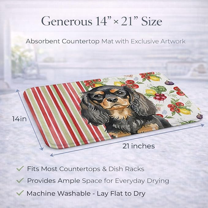 Caroline's Treasures Black and Tan English Toy Spaniel Vegetables Dish Drying Mat Absorbent Dish Drying Mat Pad for Kitchen Counter Dish Drainer Mat for Countertop 14 x 21 Multicolor