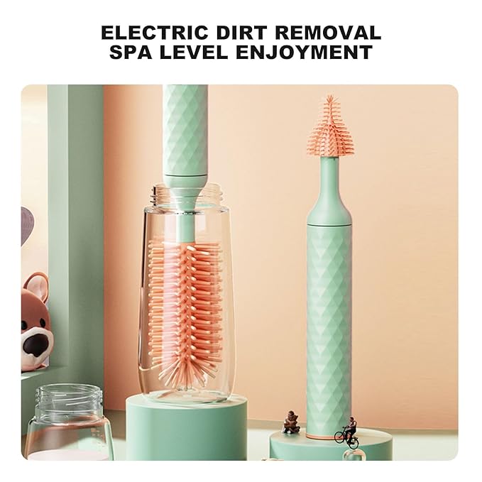 Electric Bottle Brush Set Bottle Cleaner Brush Wall Mounted Silicone 2 Speed Safety IP65 Waterproof for Straws (Blue)