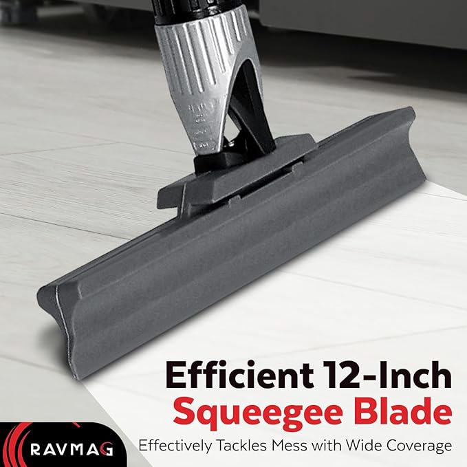 Silicone Floor Squeegee with 55-Inch Long Handle 12-Inch Single Cast Silicone Blade 360° Swivel Joint - Multifunction Floor Squeegee for Garage Concrete Floor Shower Floor Glass Windows