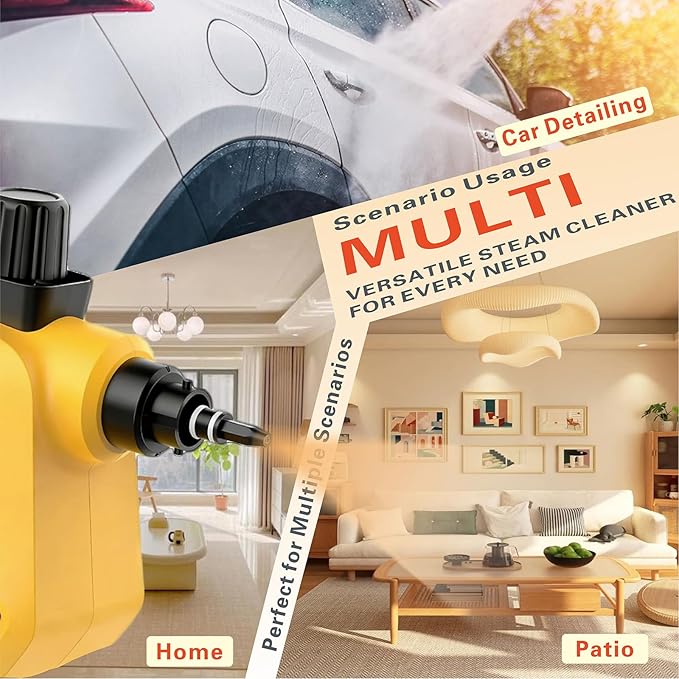 Handheld Steam Cleaner for Home Car Carpet - Pressurized Portable Steamer with 9 PCS Attachments for Deep Cleaning Tile Grout &amp Surfaces - Handheld Steamer Machine &amp Cleaning Tools Included