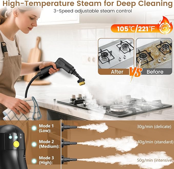 2500W Handheld Steam Cleaner 3-Level Adjustable Steam Cleaner for Home with 21 Accessories Multipurpose Portable Steamer Cleaning for CarFloorFurnitureTileGroutCouchFast Heat-Up (Green)