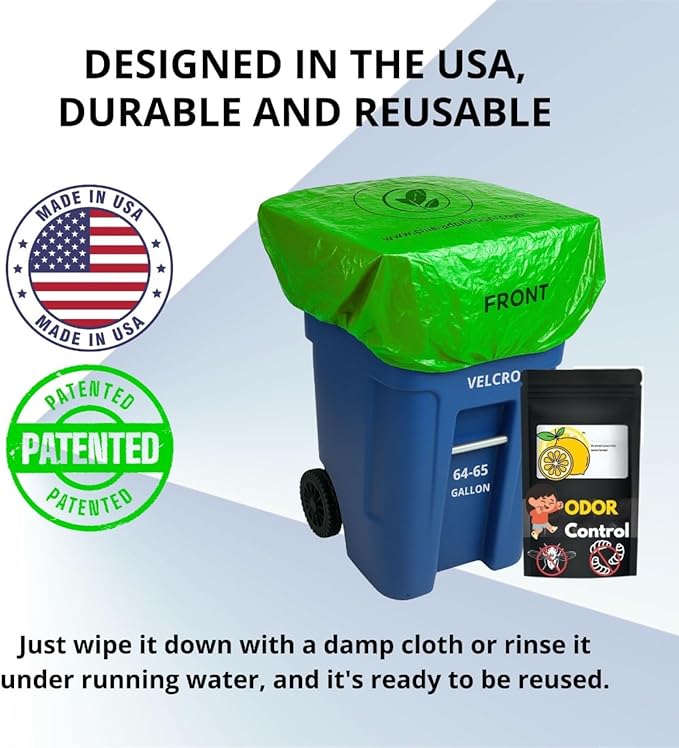 Trash Can Smell Eliminator Cover Odor Eliminating Bag with Optional Straps Lemon Scented Durable Chemical Free 32 Gallon 2 Pack