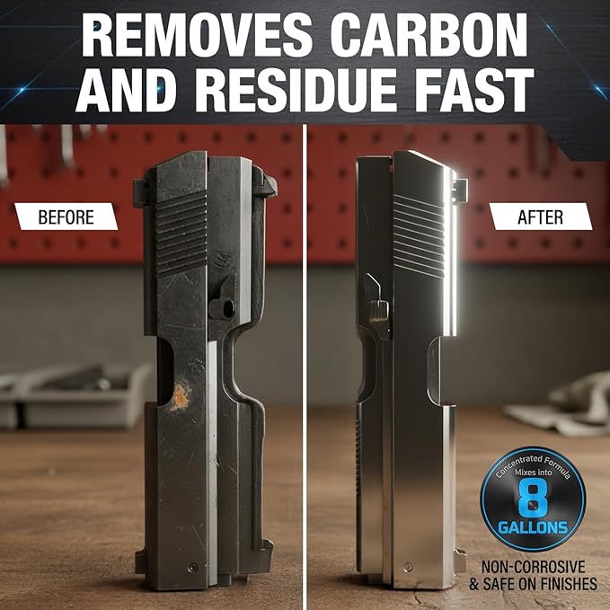 Ultrasonic Gun Cleaning Solution - 1 Gallon/128oz [Made in USA] Concentrated Formula Mixes into 6 Gallons - Firearm Cleaning Fluid for Brass &amp Gun Parts - for Ultrasonic Cleaner Use