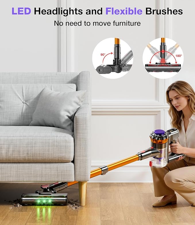 Cordless Vacuum Cleaner 550W 45KPA 65Mins Vacuum Cleaners for Home Stick Vacuum with Self-Standing LED Display &amp Anti-Tangle Wireless Vacumm Lightweight Vacuum for Pet Hair Carpet Floor