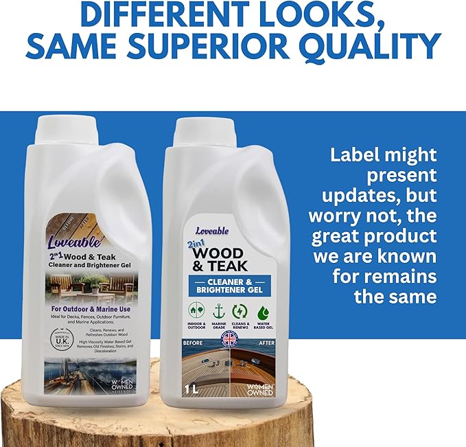 EcoDecors Loveable 2 in 1 Wood &amp Teak Cleaner and Brightener Gel 1 L for Outdoor Use Cleans Renews and Refreshes Outdoor Wood - 2 Pack