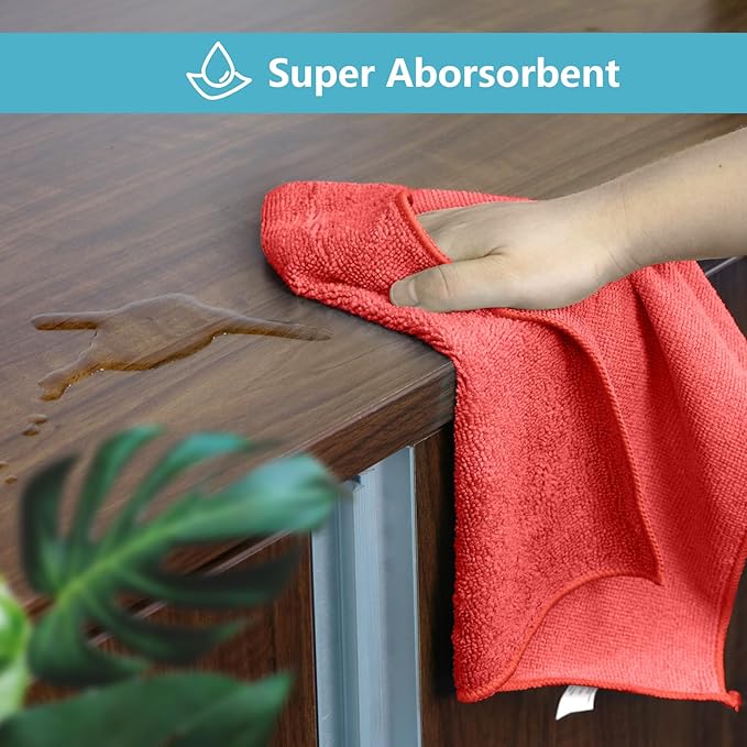 HOMEXCEL Red Microfiber Cleaning Cloth 100 Pack Microfiber Towel for Cars Lint Free Scratch-Free Highly Absorbent and Cleaning Rags for House Window and Glass Cars TV Screen 11.5 X11.5 inch
