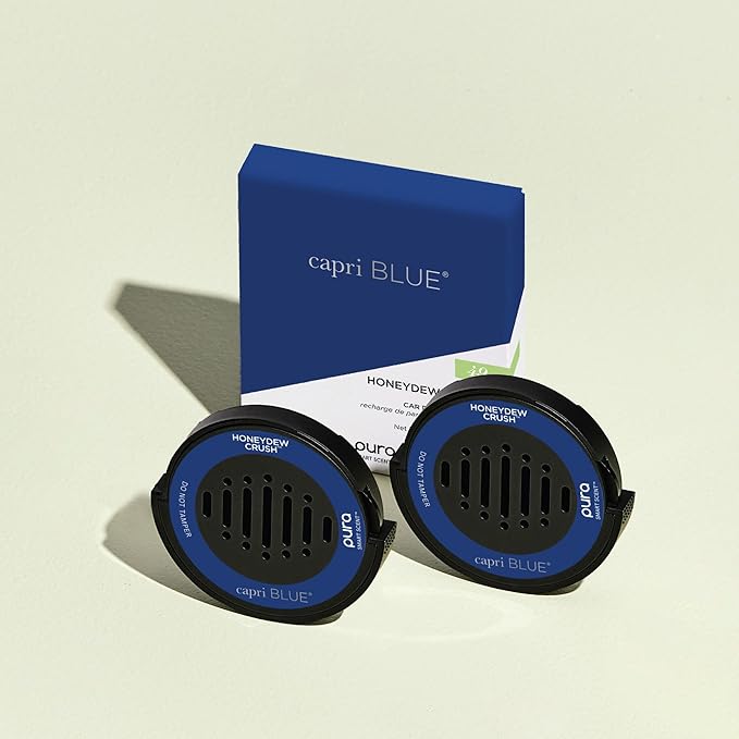 Capri Blue Pura Car Diffuser Refills - Includes 2 Car Air Freshener Pura Scent Diffusers - Long Lasting Air Freshener - Refills Only - Notes of Honeydew Grapefruit &amp Apple (Honeydew Crush 2 Pack