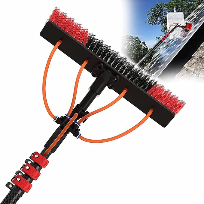 Water Fed Pole Kit 3.6M 5.4M 6M 7.2M 9M 11M Window Cleaning Brush Water Fed Cleaning System Aluminum Outdoor Window Cleaner Hose Window Cleaner Kit for Window Glass Solar Panel (30FT/9M) (24ft/7