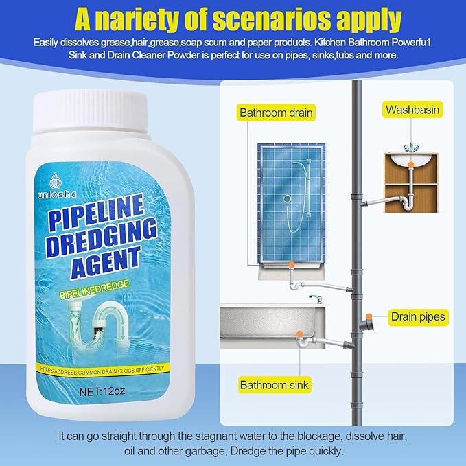 Pipeline Dredging Agent Drain Clog Remover Powerful Sink Drain Cleaner for Bathroom and Kitchen Sink Pipe Unclog (2PCS)