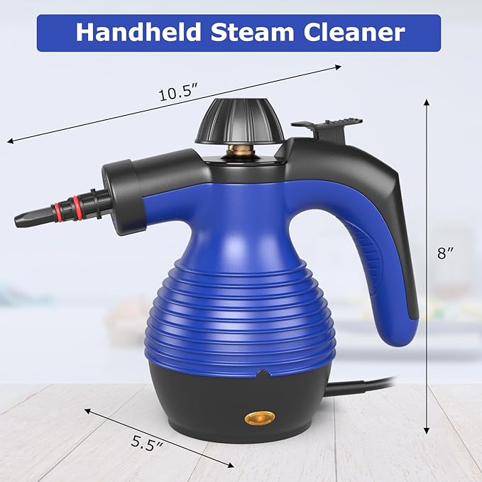 COSTWAY Handheld Steam Cleaner 1050W Portable Household Steamer with 9 Accessories 12 oz Water Tank Multipurpose Pressurized Steam Cleaning Machine for Floor Window Grease Grime (Blue)