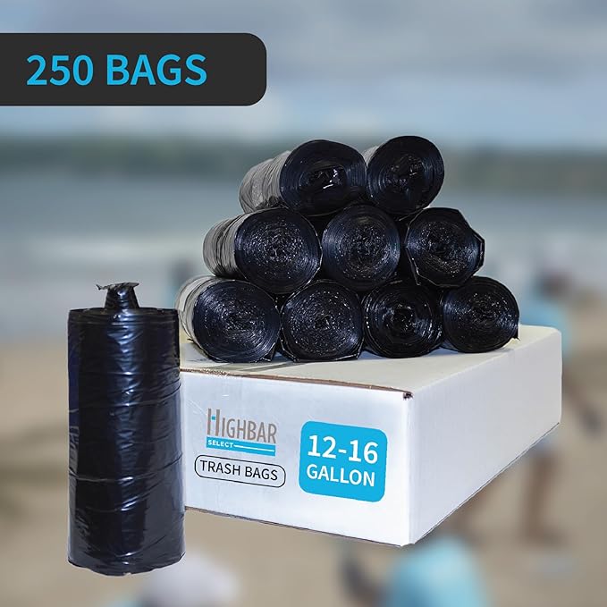 Home and Kitchen Durable Black Trash Bags 12-16 Gallon Strong and Puncture Proof Resins 0.8 Mil Thick Standard Wastebasket Size 23 x 31 Extra Tall Office and Food Waste 250 Count