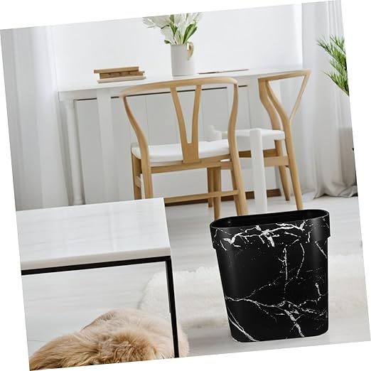 Cabilock Narrow Marble Pattern Trash Can Oval Shaped Plastic Wastebasket for Bathroom Kitchen and Bedroom Lidless Design for Quick Disposal and Elegant Rubbish Bin