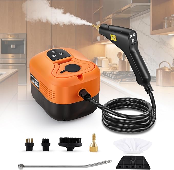 Handheld Steam Cleaner Portable Steamer for Cleaning Machine with 6 Brush Heads 15s Heat Up Pressurized Multi-Surface Mini Steamer for Tile Grout Furniture Kitchen Car Home