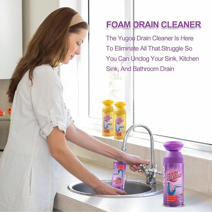 Foaming Drain Cleaner Sink Drain Cleaner and Deodorizer for Kitchen Sinks Shower Drains Tubs (Lavender 2pcs)