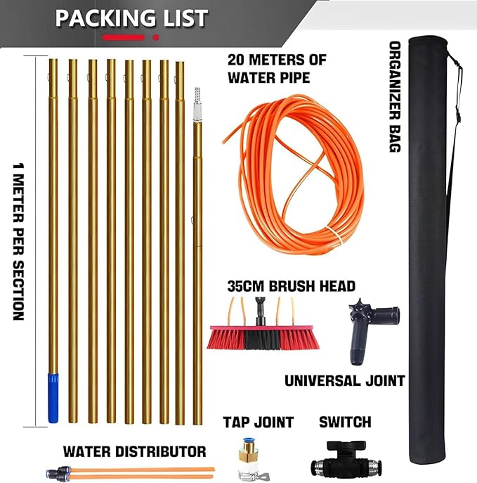 Water Fed Pole Kit &amp Outdoor Window Cleaner 5-12m Photovoltaic Panel Cleaning Tool Suitable for Cleaner Conservatory Roof Photovoltaic Panel Cleaning55cmHeadGold-11m/36.09in