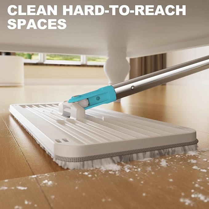 Mop and Bucket Set Mops for Floor Cleaning Squeeze Flat Mop and Bucket System Dry &amp Wet Wall Mop Cleaner with Long Handle for Household Cleaning with 4 Microfiber Mops Turquoise-Cyan