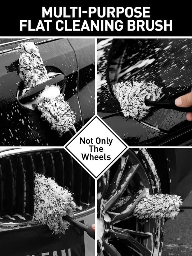 Fantasticlean 7PCS Car Wheel Cleaning Pro Kit Tire Brush Soft-bristled Rim Brush Microfiber Flat Wheel Brush Double-Ended Detailing Brush Detailing Pads Scratch-Free &amp Multipurpose