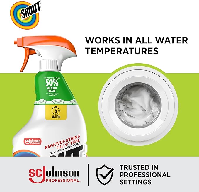 SC Johnson Professional Shout Active Enzyme Laundry Stain Remover Spray 22 fl oz Pack of 8