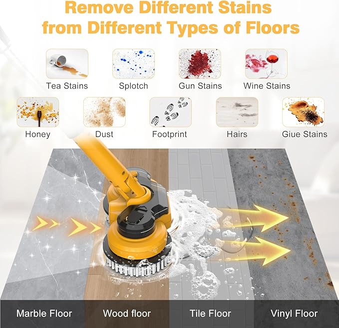 Cordless Electric Mop for Dewalt 20V Battery (NO Battery) 2 in 1 Spin Mop &amp Electric Floor Scrubber Machine with LED Light &amp Water Spray 800 RPM Rotating Electric Mops for Floor Cleaning (Go