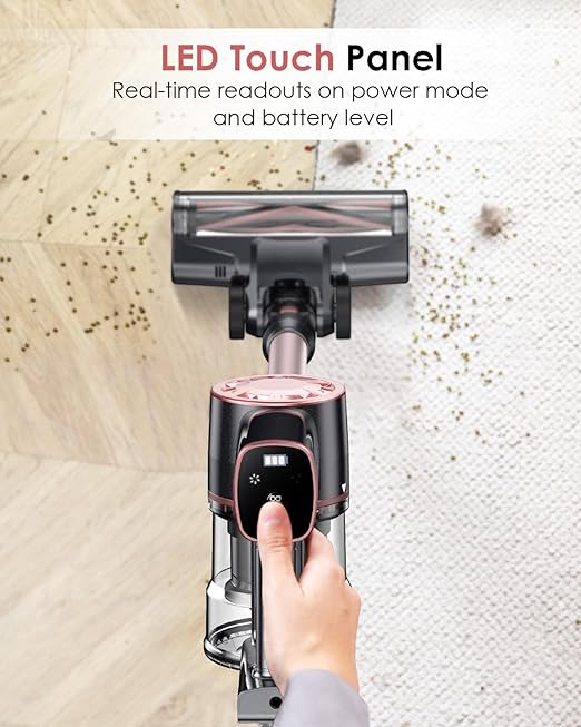 Cordless Vacuum Cleaner 6-in-1 Lightweight Stick Vacuum Self-Standing 35Mins Runtime2200mAh Rechargeable BatteryLED ScreenPowerful Vacuum Cleaners for Home Hardwood Floor Carpet Pet Hair(Pink)