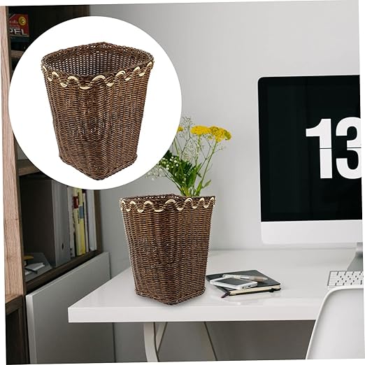 TOYANDONA Woven Waste Basket Rustic Style Desktop Trash Can for Office Bathroom Compact Natural Storage Bin for Recycling and Waste Disposal