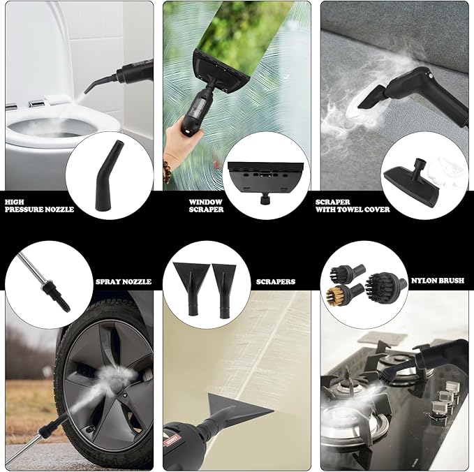 Steam Cleaner - 3-Level Adjustable Handle 15s Heat-Up - Steamer for Cleaning with 10pcs Accessories - Portable Steam Cleaner for Home for Car Dirt Grease Grout Tile Floor Couch Furniture-White
