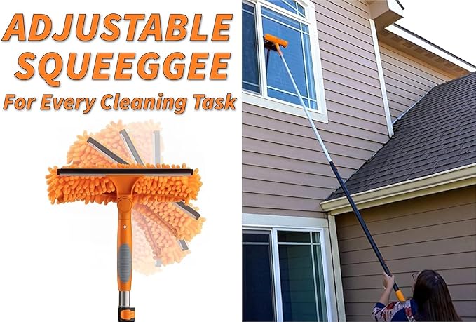 30 ft Window Washing Kit with Extension Pole (36+ Foot Reach) // Window Cleaning Tool &amp Window Washer Squeegee with Telescopic Extension Pole // Best Indoor Outdoor Window Washing Equipment