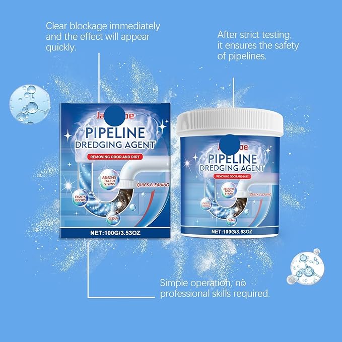 Drain Unclogging Powder - Fast Acting Pipe Cleaner Dissolves Blockages Removes Odors &amp Scales for All Drain Pipes(2PCS)