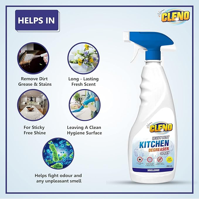 Heavy Duty Kitchen Degreaser Cleaner Spray Removes Oil Grease from Food Stains/Chimney Stove Grill/Kitchen Slab/Oven/Exhaust Fan - 450 ml (Pack of 3)