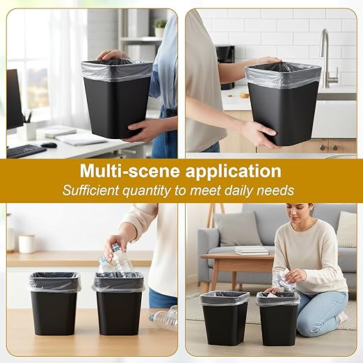 SHENLIU 9 Pack 2 Gallon Trash Can Black Small Garbage Can Bulk Bathroom Trash Bin Plastic Wastebasket Square for Bedroom Office and Kitchen Bathroom Narrow Space