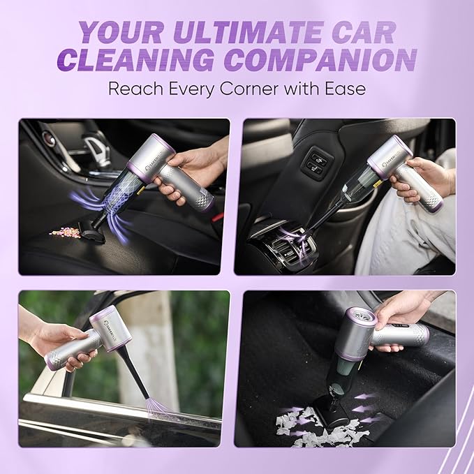 Mini Vacuum Cleaner 3 in 1 Cordless Handheld Vacuum Cleaners 18000Pa High Power Car Vacuum Cleaner with Brushless MotorAdjustable Car Vaccum Portable for CarsDesktop (Sliver and Purple)