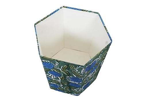 Handmade Cotton Paper Waste Basket Stylish Trash Can for Home or Office (1 D Green Sky)