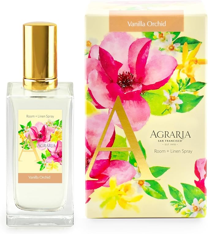 Agraria Vanilla Orchid Room and Linen Spray 3.4 Oz Sweet Rich Air Freshener Spray Fabric Perfume for Bathroom Bed Sheets Car Interiors Closet