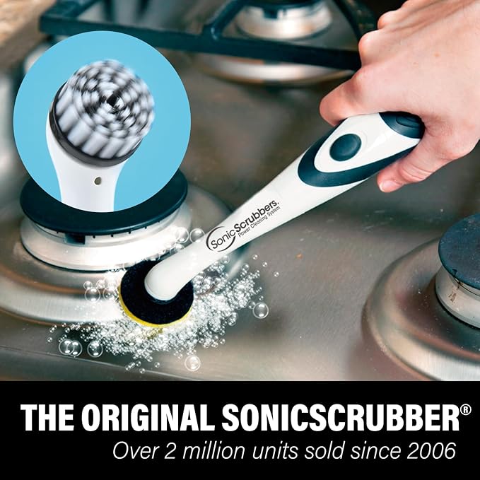 Sonic Scrubber – Super Electric Cleaning Brush | 3 Heads &amp 4 Multi-Firm Pads to Scrub Polish &amp Clean Tile Grout Kitchen Bathroom &amp More | Water-Resistant | Well-Loved in Japan