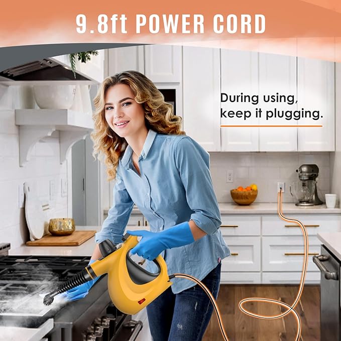 Pressurized Handheld Multi-Surface Natural Steam Cleaner with 12 pcs Accessories Multi-Purpose Steamer for Home Use Steamer for Cleaning Floor Upholstery Grout and Car (Orange)