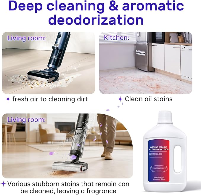 Lavender Floor Cleaning Solution 1L Compatible with Dreame Wet &amp Dry Vacuum and Robot Residue &amp Streak FreeSuitable for All Robot Vacuum Cleaners and Wireless Wet Dry Dual-Use Vacuum Cleaner