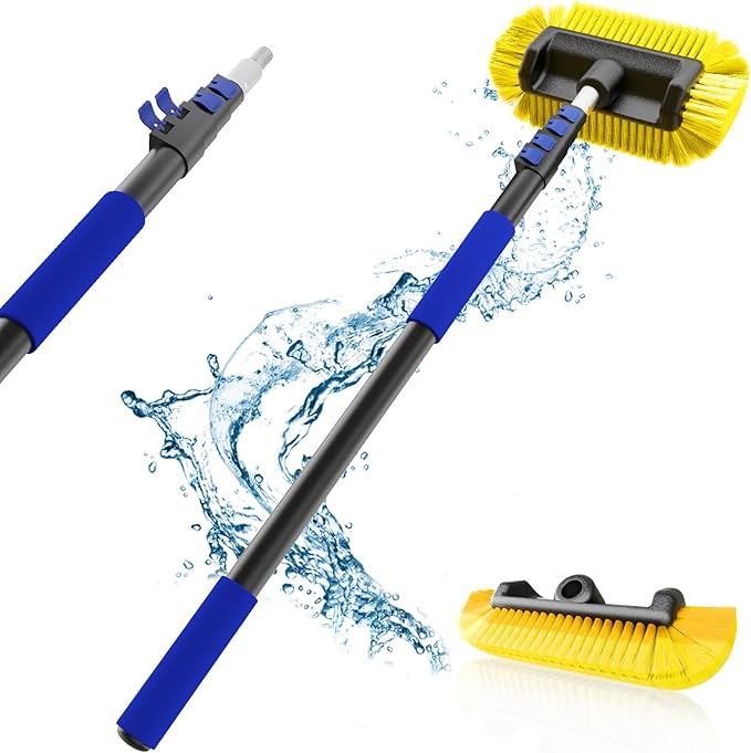 18Ft Reach Car Wash Brush with Long Handle Car Cleaning Brush 12-Inch Soft Bristles 3-12Foot Aluminium Telescoping Pole for Scratch-Free Cleaning RV Car Boats Truck Floors Solar Panels