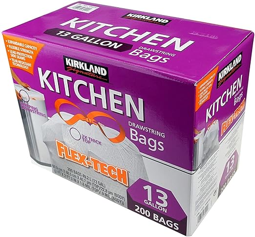 Kirkland Signature Drawstring Kitchen Trash Bags - 13 Gallon 200 Count (PacK of 3)