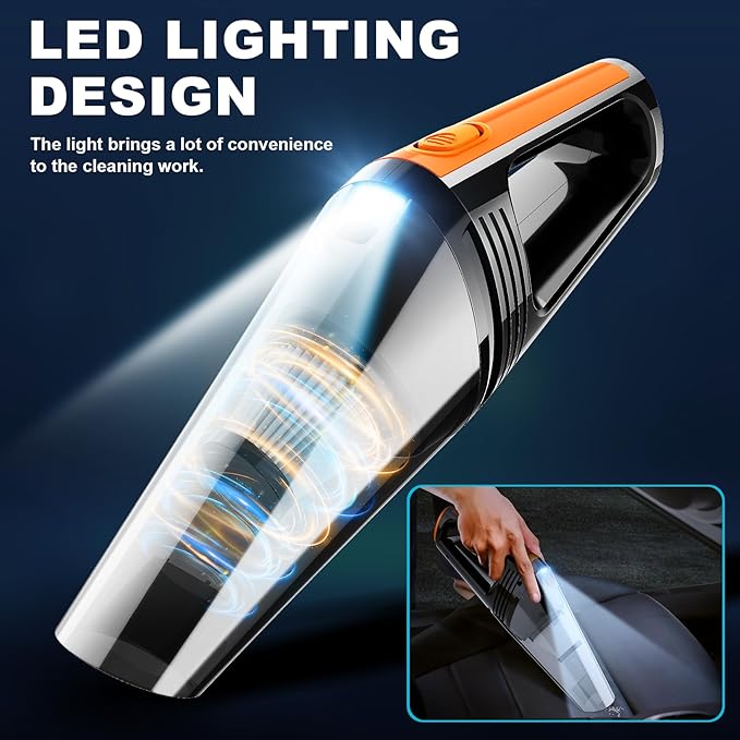 Car Vacuum Portable Car Vacuum Cleaner High Power 8000Pa Small 12V Handheld Vacuum with LED Light16.4Ft Corded Deep Detailing Cleaning Kit of Car Interior with Dry for Men/Women