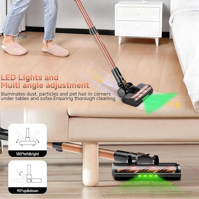 Cordless Stick Vacuum Cleaner - Rechargeable45Kpa Powerful Suction Vacuum for Home45Mins RuntimeDetachable BatteryAnti-Tangle 8 in 1 Lightweight Vacuum for Pet Hair Carpet HardwoodRose