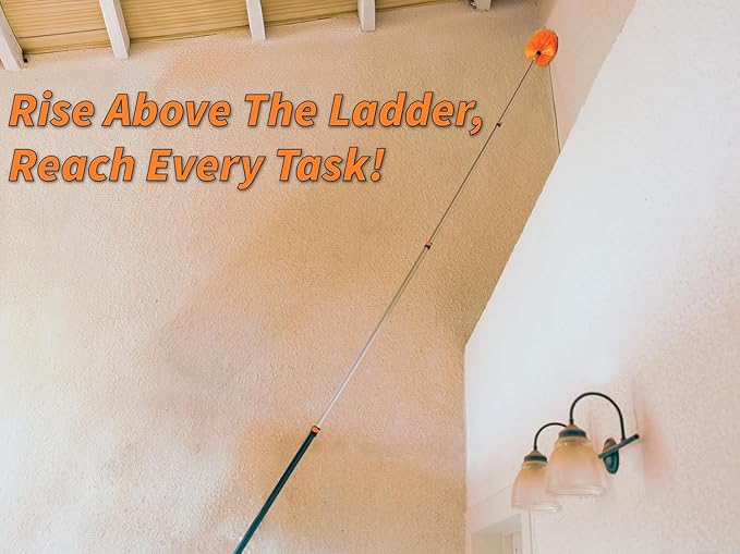36 Foot High Reach Duster Kit with 5-30 ft Extension Pole // High Ceiling Dusting and Window Cleaning Kit with Telescopic Pole // Window Washer &amp Squeegee Cobweb Duster Fan Blade and Feather Dus