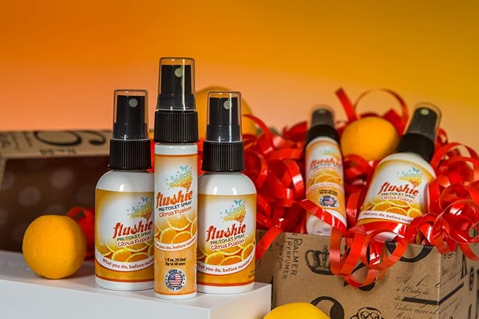 Flushie Pre-Toilet Spray for Poop Travel Size Toiletries Bathroom Spray for Poop Spray for Toilet Deodorizer Traveling Essentials Poop deodorizer Poop Odor eliminator 4oz (Citrus 2 Pack)