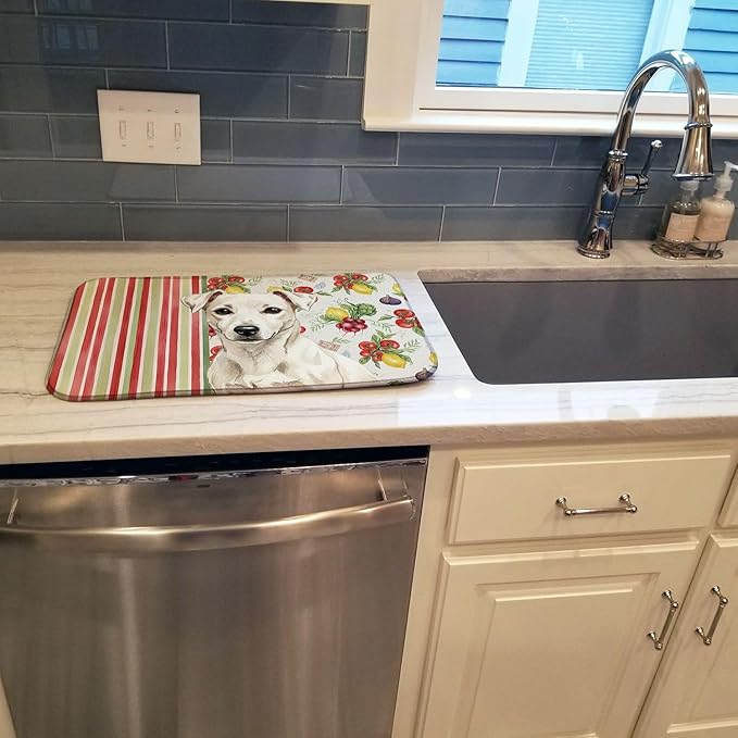 Caroline's Treasures White Jack Russell Terrier Vegetables Dish Drying Mat Absorbent Dish Drying Mat Pad for Kitchen Counter Dish Drainer Mat for Countertop 14 x 21 Multicolor