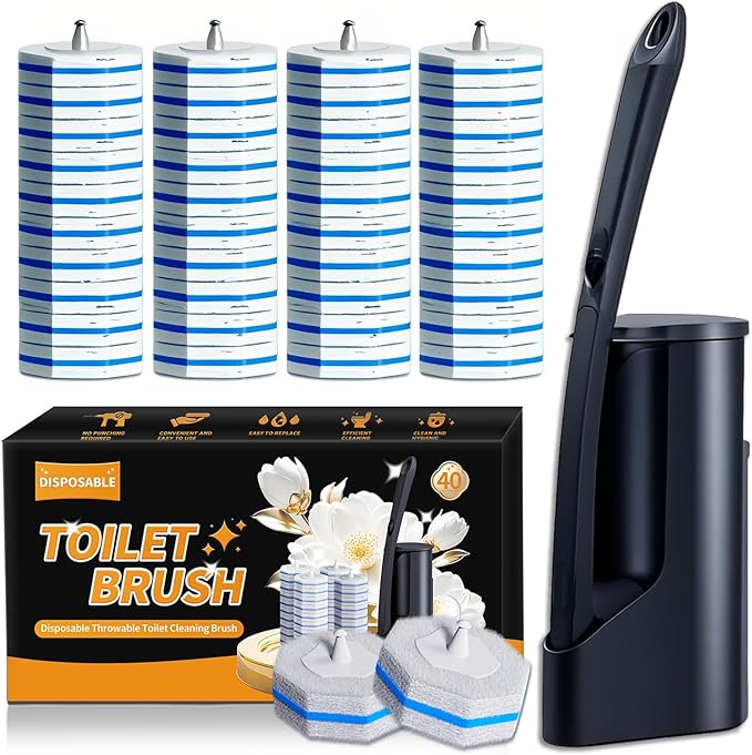 Disposable Toilet Brush - Toilet Bowl Cleaner Toilet Cleaning Supplies Toilet Brush with Holder Toilet Bowl Cleaner Wands40 Refills for Toilet Cleaning and Hygienic Bathroom Maintenance