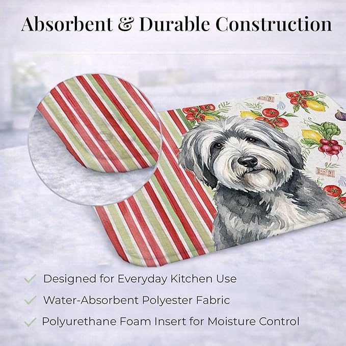 Caroline's Treasures Gray and White Old English Sheepdog Vegetables Dish Drying Mat Absorbent Dish Drying Mat Pad for Kitchen Counter Dish Drainer Mat for Countertop 14 x 21 Multicolor