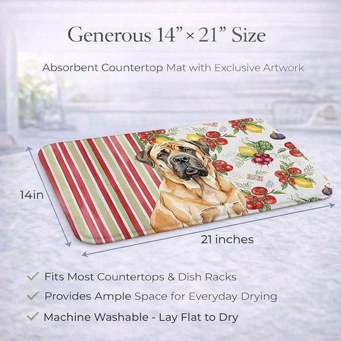 Caroline's Treasures Fawn English Mastiff Vegetables Dish Drying Mat Absorbent Dish Drying Mat Pad for Kitchen Counter Dish Drainer Mat for Countertop 14 x 21 Multicolor