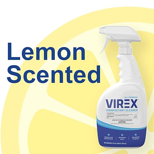 VIREX Diversey CBD540533 All Purpose Disinfectant Cleaner - Kills 99.9% of Germs and Eliminates Odors Lemon Scent Ready-to-Use 32-Ounce (Pack of 8)